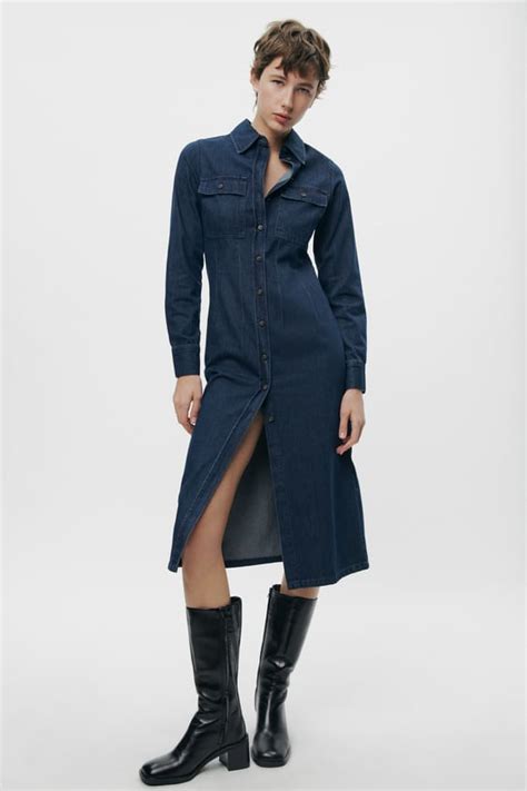 Hemdblusenkleid aus Denim in Blau 